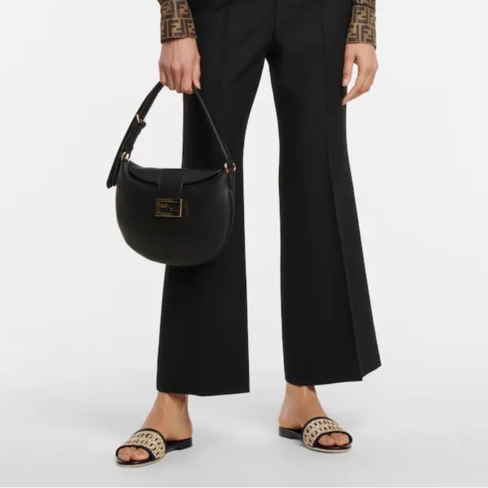 Fendi || FF Monogram Interlace Raffia Woven Slides Sandals Tan Black 39 - Picture 2 of 12